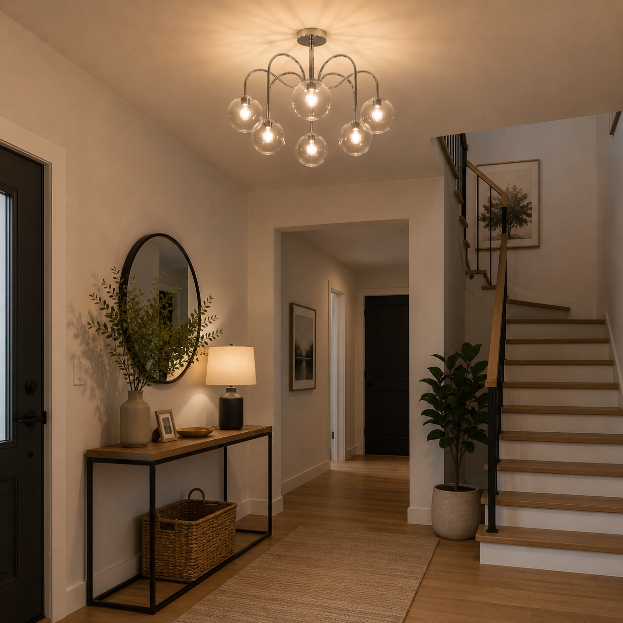 Lámpara Techo Cristal Esférica Salón PERI | Cromo 6 Luces E27