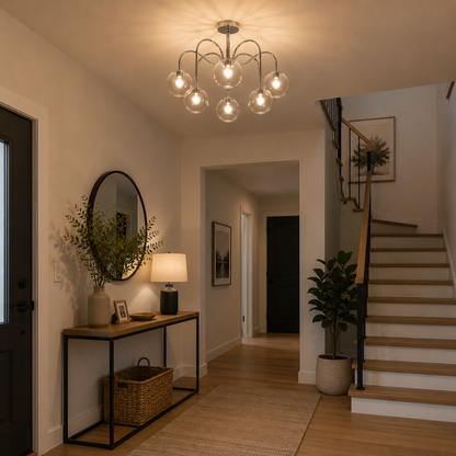 Lámpara Techo Cristal Esférica Salón PERI | Cromo 6 Luces E27