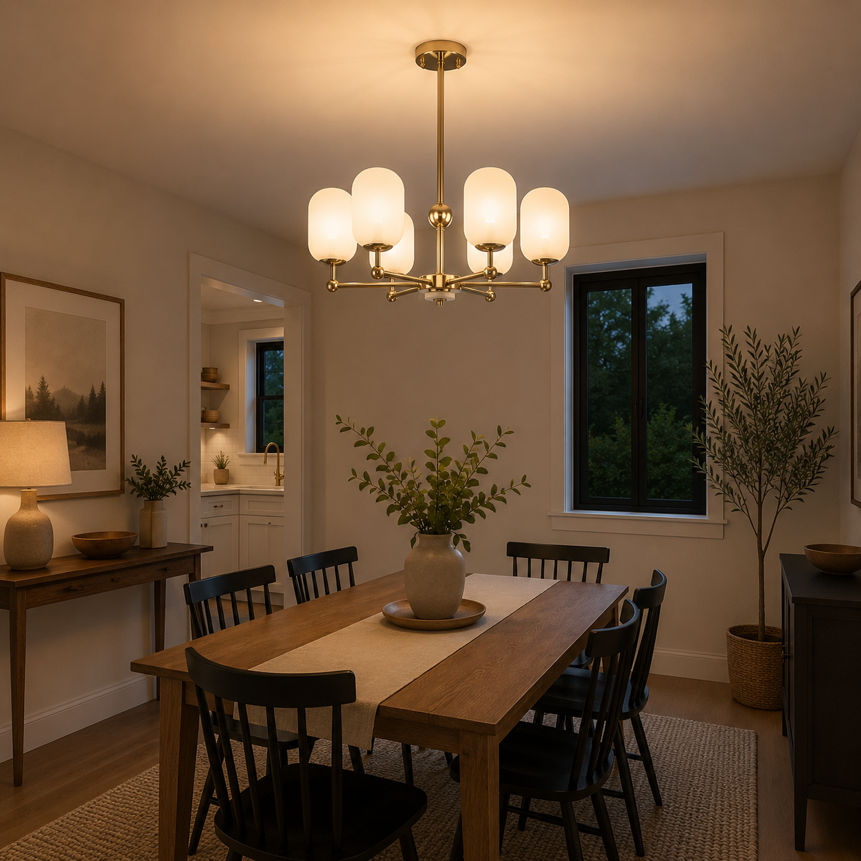 Lámpara Colgante Cristal Opal Salón PACA | Oro 6 Luces E14