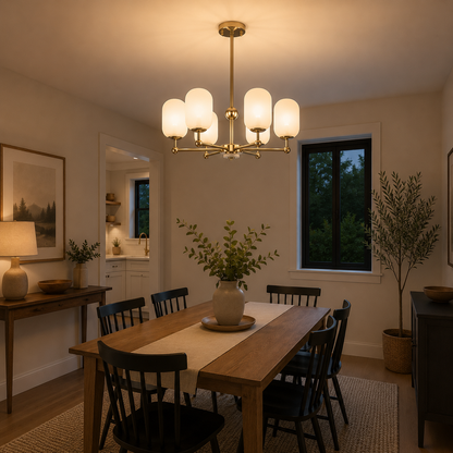 Lámpara Colgante Cristal Opal Salón PACA | Oro 6 Luces E14