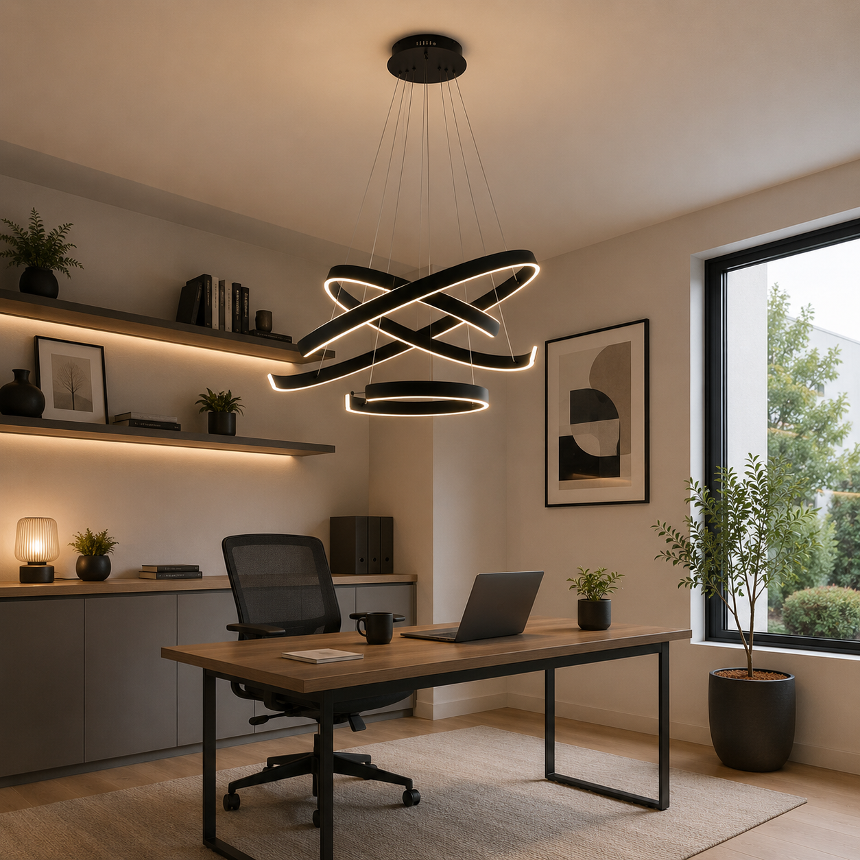 Lámpara Colgante LED Salón SATURN | Negra CCT Atenuable