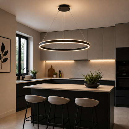 Lámpara Colgante LED Redondo Comedor SATURN | Negra CCT Atenuable