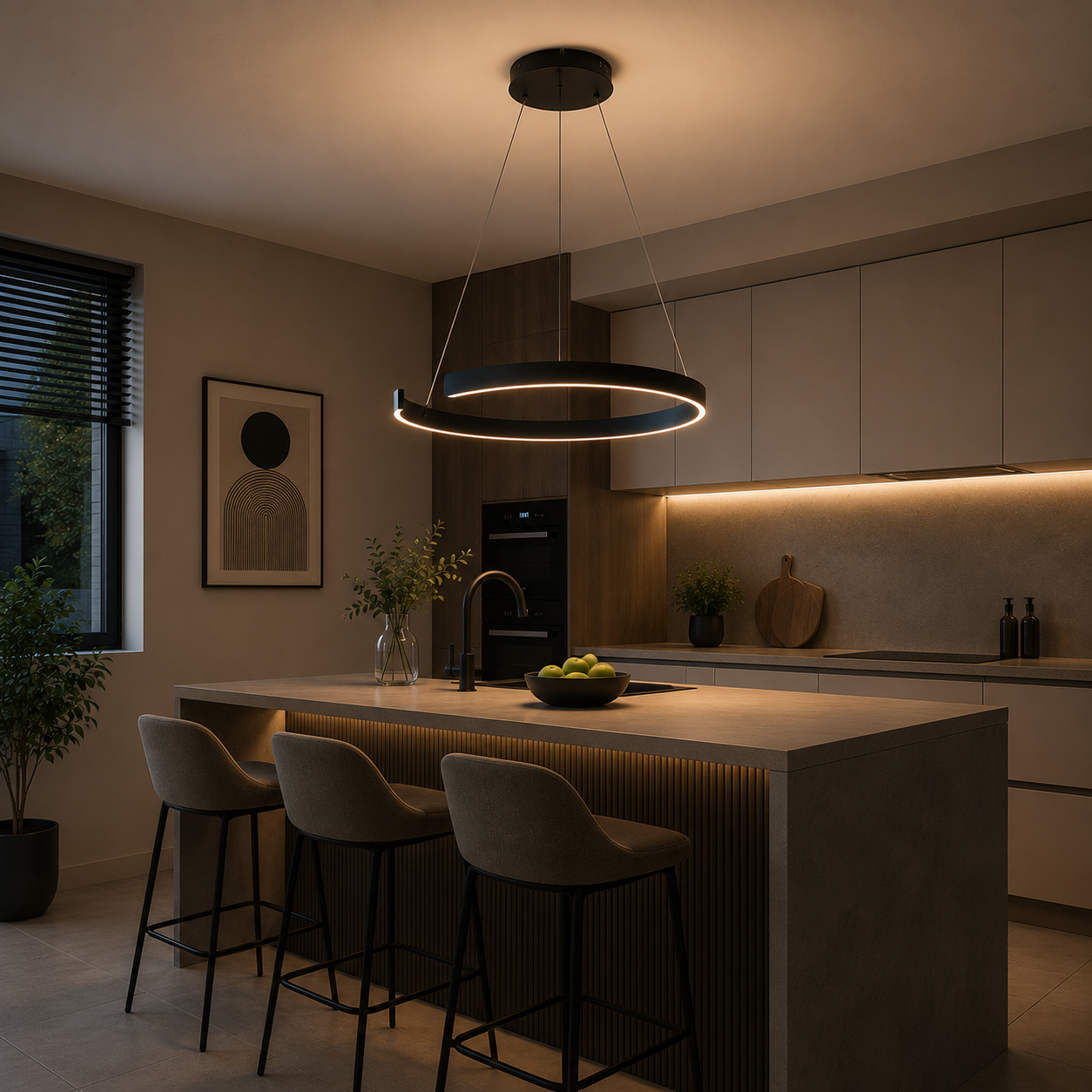 Lámpara Colgante LED Circular Salón SATURN | Negra CCT Atenuable