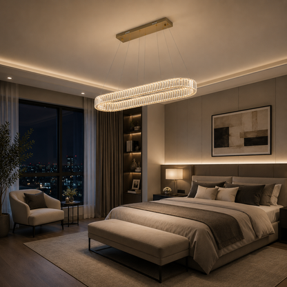 Lámpara Colgante Cristal Ovalada Comedor CRYSTO | Dorada LED CCT