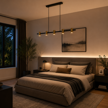 Lámpara Colgante Focos Comedor AXIS | Negro/Dorado 6 Luces GU10