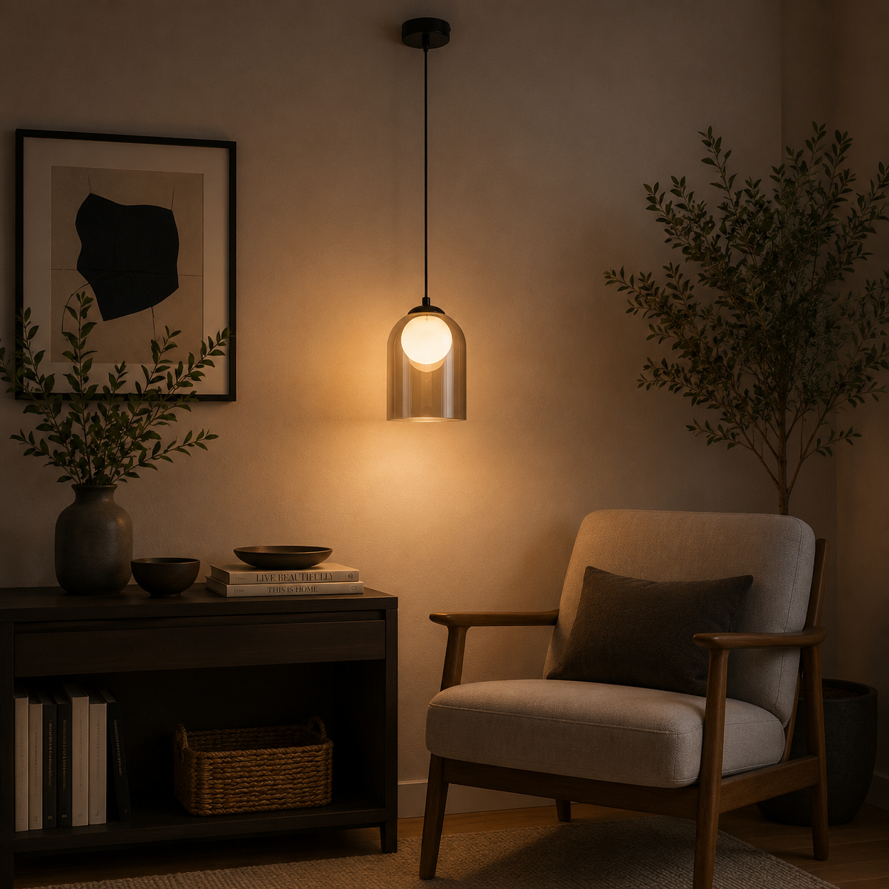 Lámpara Colgante Cristal Ahumado Dormitorio LYNK | Negra