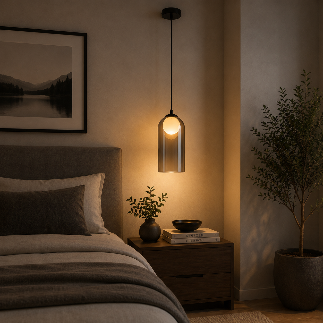 Lámpara Colgante Cristal Ahumado Dormitorio SCANDIV | Negra