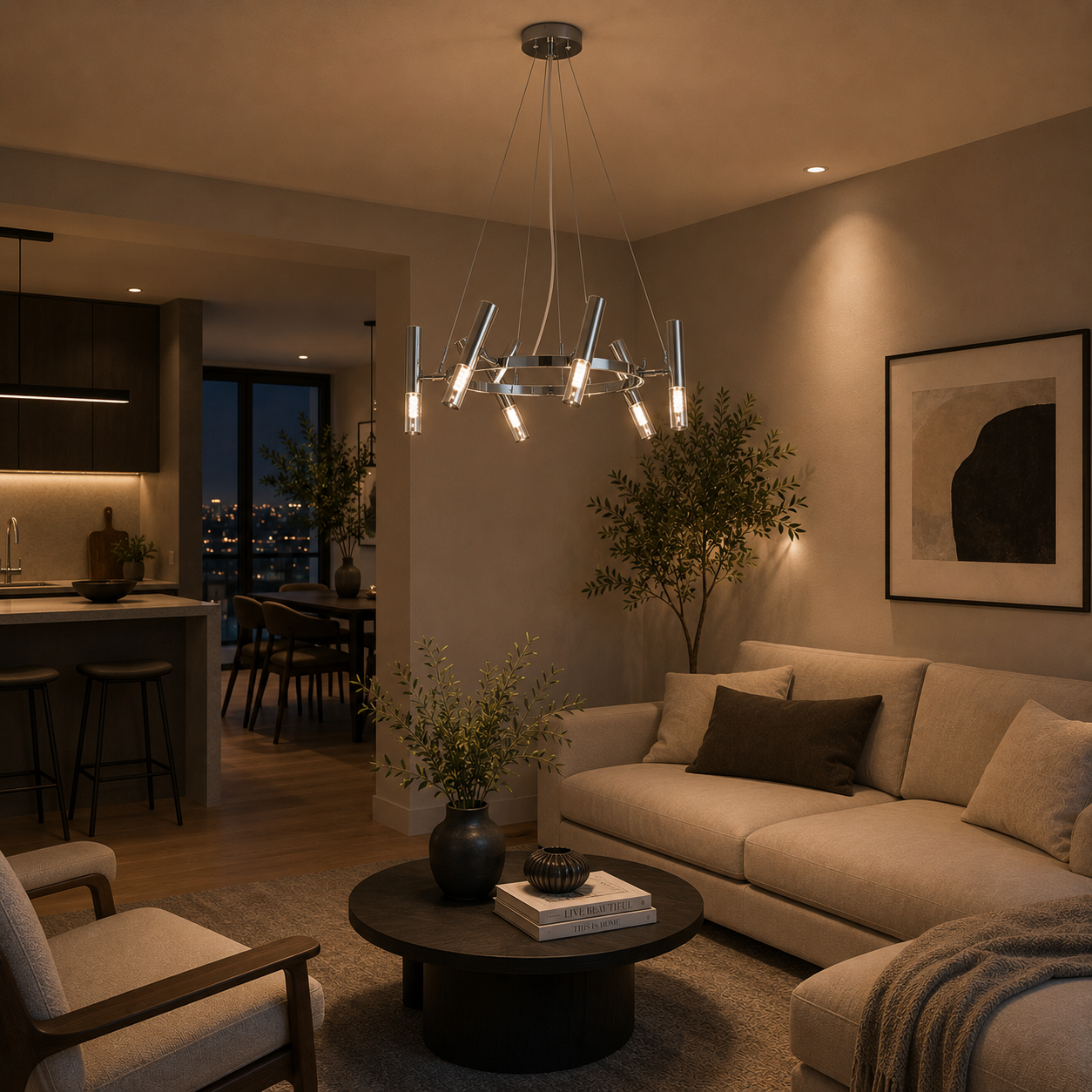 Lámpara Colgante Metal Habitación MINKO | Cromada 16 Luces G9
