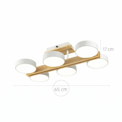Plafón LED Madera Circular Salón NORDIC | Blanco 6 Luces CCT