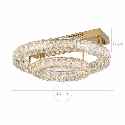 Plafón Cristal Circular Salón INFINITY | Dorado 2 Aros LED