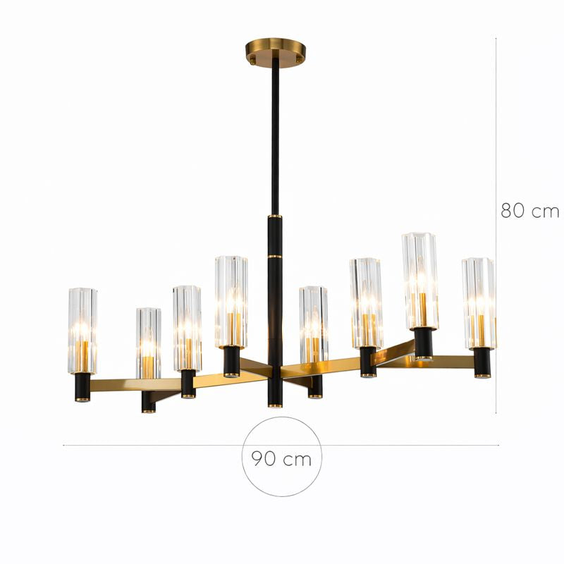Lámpara Techo Cristal Lineal Salón NOEL | Negro/Dorado 8 Luces