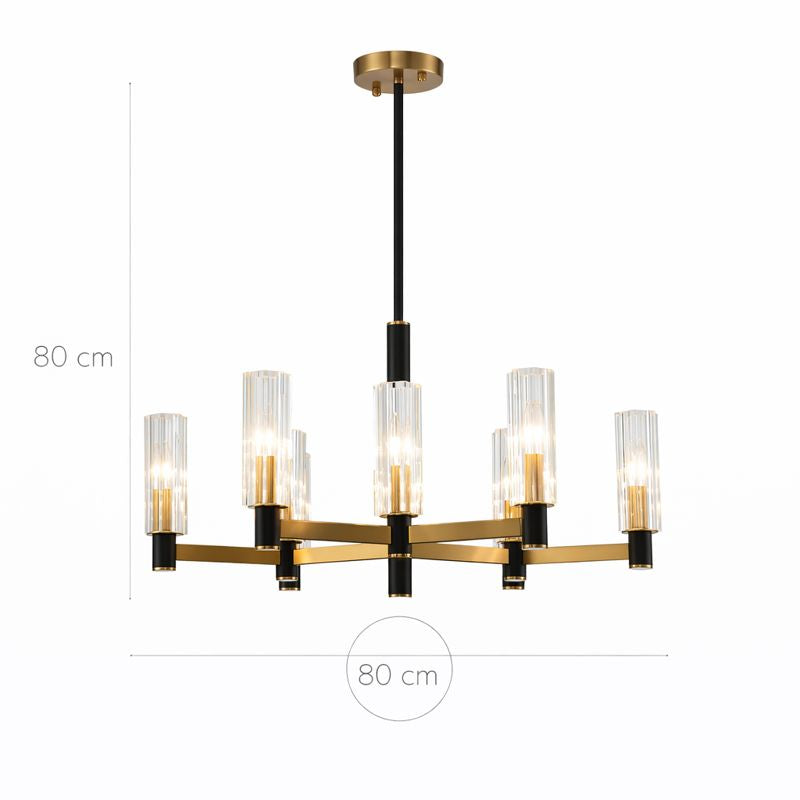 Lámpara Techo Cristal Cilíndrica Salón NOEL | Negro/Dorado 9 Luces