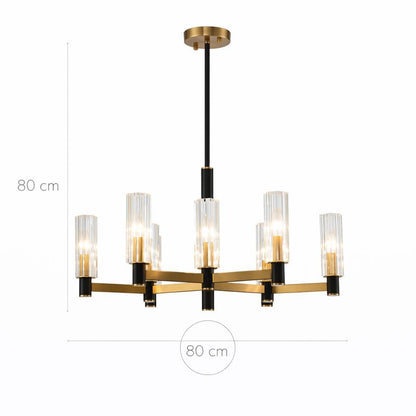 Lámpara Techo Cristal Cilíndrica Salón NOEL | Negro/Dorado 9 Luces