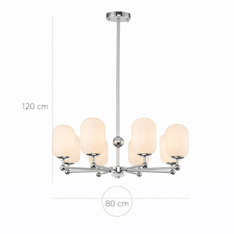 Lámpara Techo Cristal Opal Salón PACA | Cromo 8 Luces E14