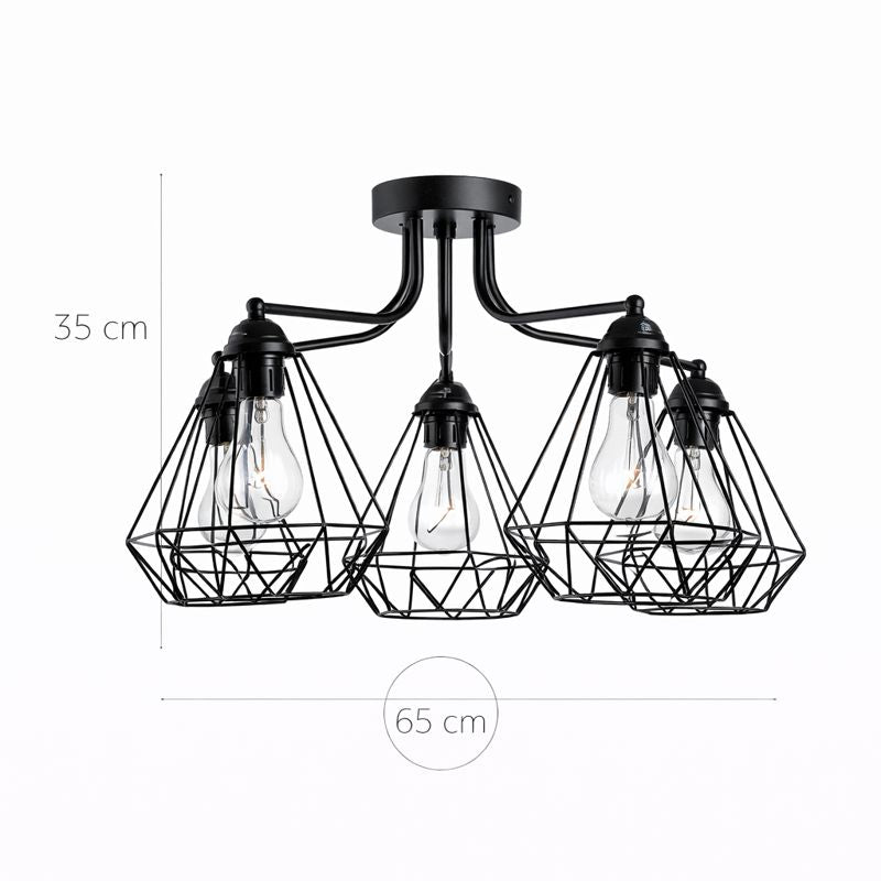 Lámpara Techo Metal Industrial Salón CORNELIO | Negro 5 Luces