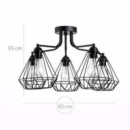 Lámpara Techo Metal Industrial Salón CORNELIO | Negro 5 Luces