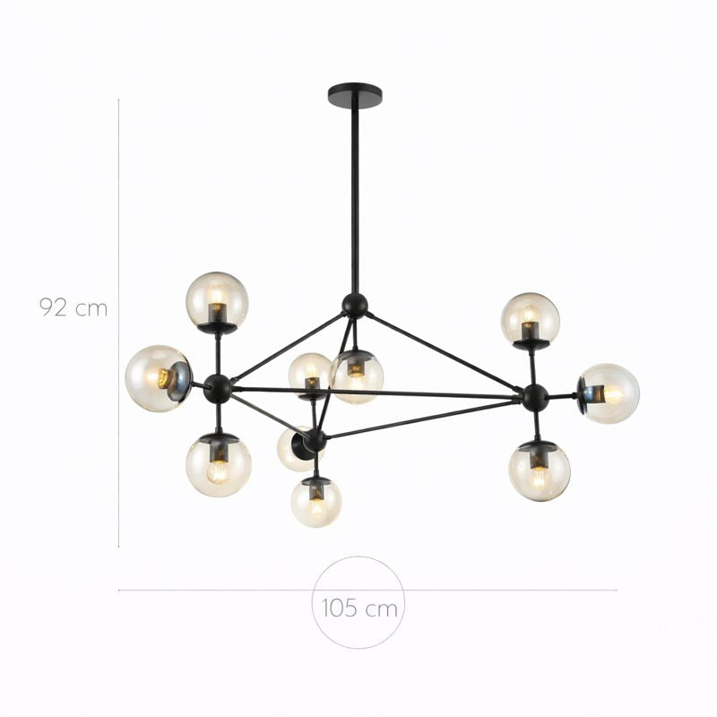 Lámpara Techo Cristal Esférica Salón NEW YORK | Negro 10 Luces