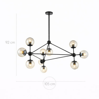 Lámpara Techo Cristal Esférica Salón NEW YORK | Negro 10 Luces