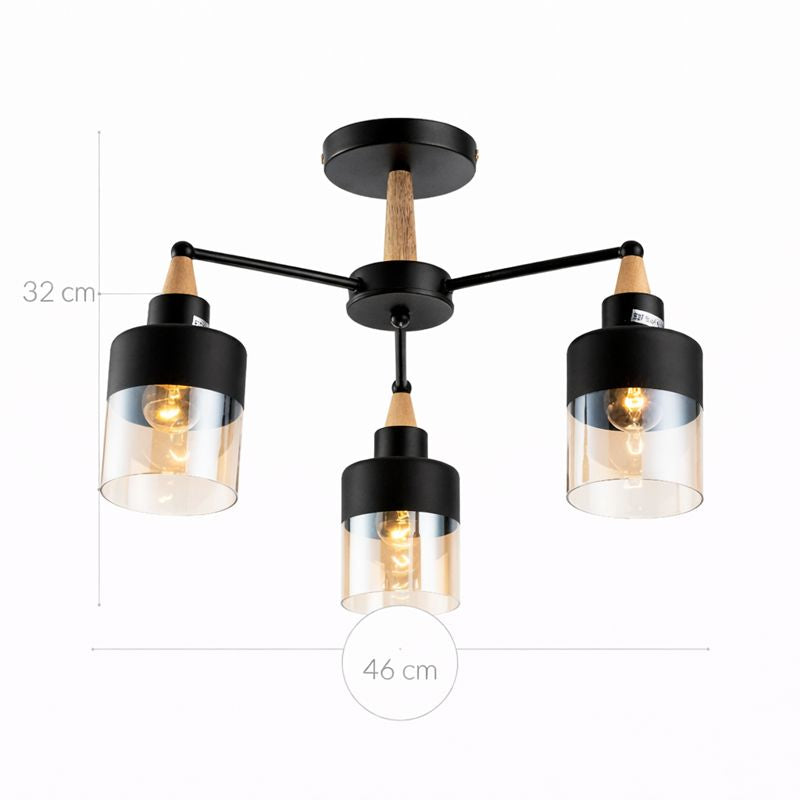 Lámpara Techo Cristal Cilíndrica Salón COPENHAGEN | Negro 3 Luces