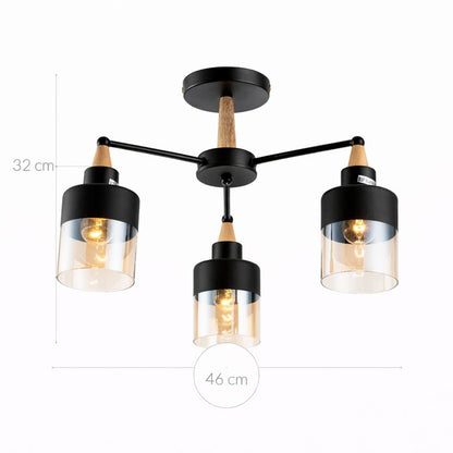 Lámpara Techo Cristal Cilíndrica Salón COPENHAGEN | Negro 3 Luces