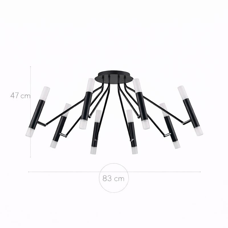 Lámpara Techo Lineal Metal Salón SABI | Negro 16 Luces G9