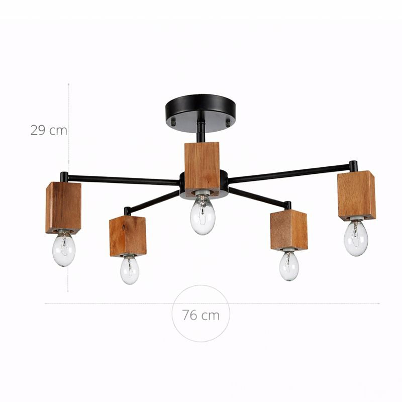 Lámpara Techo Madera Lineal Salón OSLO | Negro/Madera 5 Luces