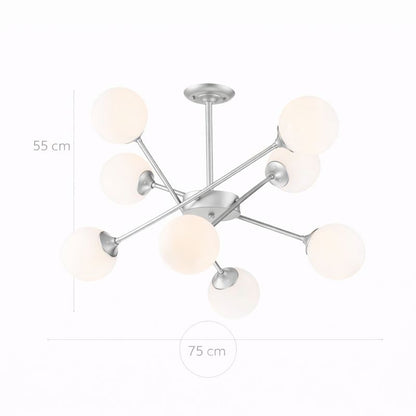 Lámpara Techo Cristal Opal Salón MILAN | Níquel 8 Luces E14