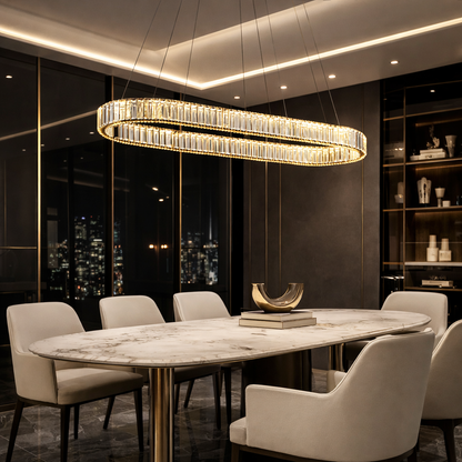 Lámpara Colgante Cristal Ovalada Comedor CRYSTO | Dorada LED CCT