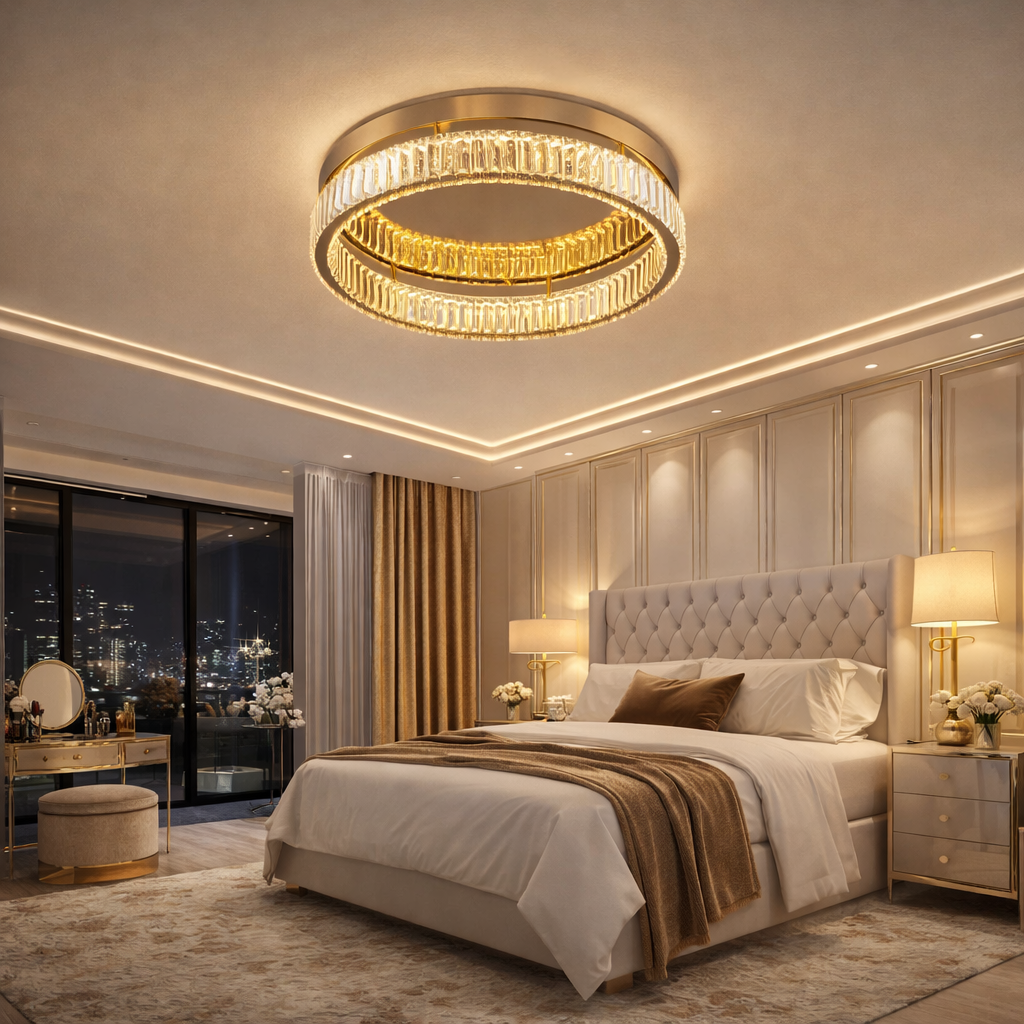 Plafón Cristal Circular Salón CRYSTO | Dorado Ø60 cm LED CCT
