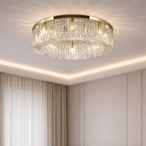 Plafón Cristal Circular Salón FANTASY | Dorado Ø80 cm E14