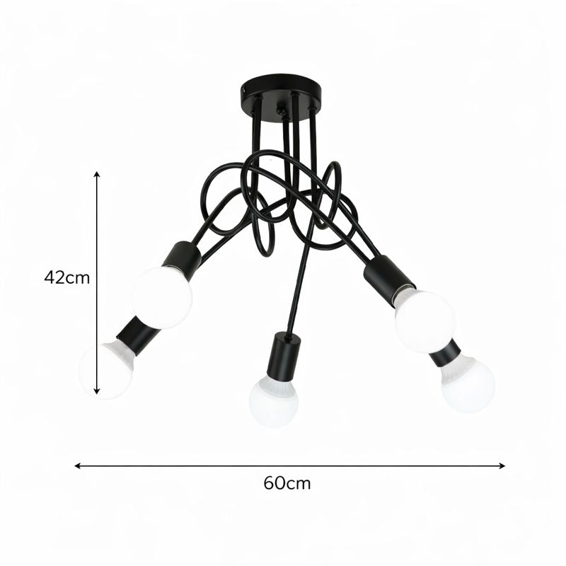 Lámpara Techo Metal Artística Salón TANGO | Negro 5 Luces E27