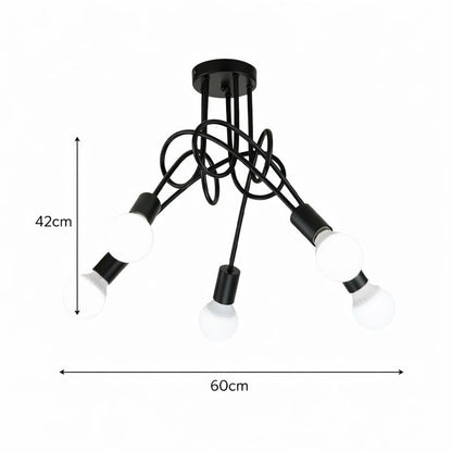 Lámpara Techo Metal Artística Salón TANGO | Negro 5 Luces E27