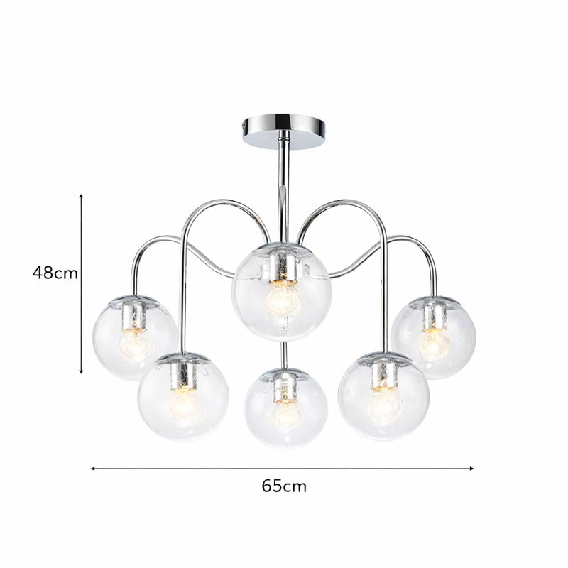 Lámpara Techo Cristal Esférica Salón PERI | Cromo 6 Luces E27