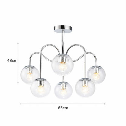 Lámpara Techo Cristal Esférica Salón PERI | Cromo 6 Luces E27
