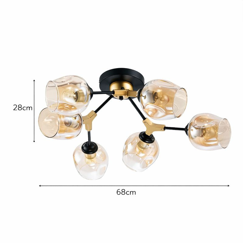 Lámpara Techo Cristal Ahumado Salón TRANSFORMER | Negro 6 Luces