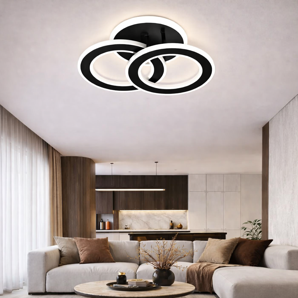 Lámpara LED Aros redondos Dormitorio DISCO | Negro Atenuable CCT