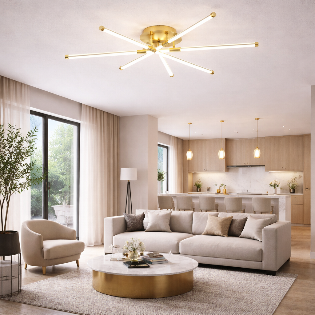 Lámpara LED Lineal Techo Salón FUSION | Oro 8 Luces CCT