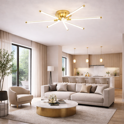Lámpara LED Lineal Techo Salón FUSION | Oro 8 Luces CCT