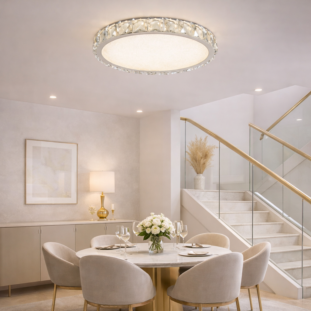 Plafón LED Cristal Circular Salón MARCELLO | Cromo Ø30 cm