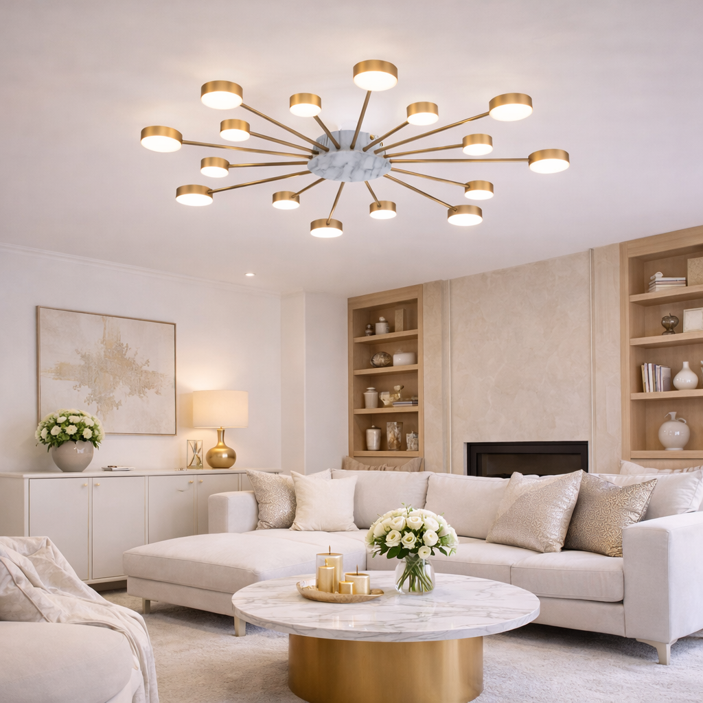 Lámpara LED Metal Radial Salón EYE | Dorado 16 Luces CCT