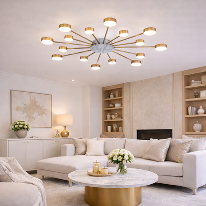 Lámpara LED Metal Radial Salón EYE | Dorado 16 Luces CCT