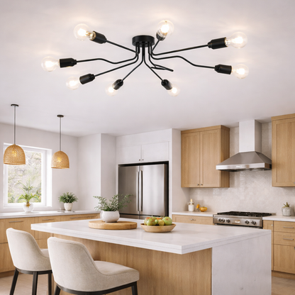 Lámpara Techo Metal Lineal Salón CLEBER | Negro 8 Luces E27