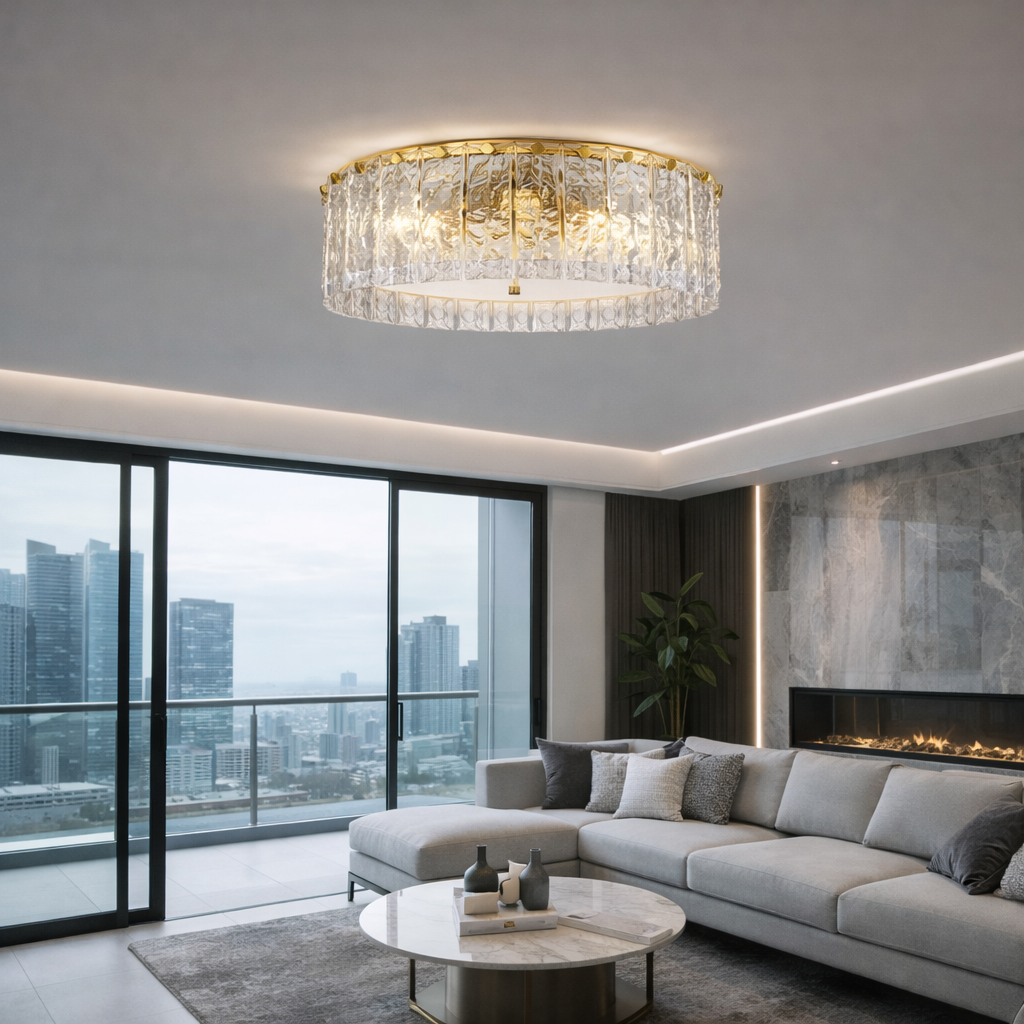 Plafón Cristal Circular Salón CRYSTALON | Dorado Ø50 cm E14