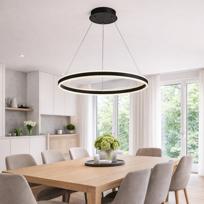 Lámpara Colgante LED Redondo Comedor SATURN | Negra CCT Atenuable