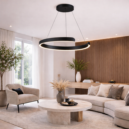 Lámpara Colgante LED Circular Salón SATURN | Negra CCT Atenuable