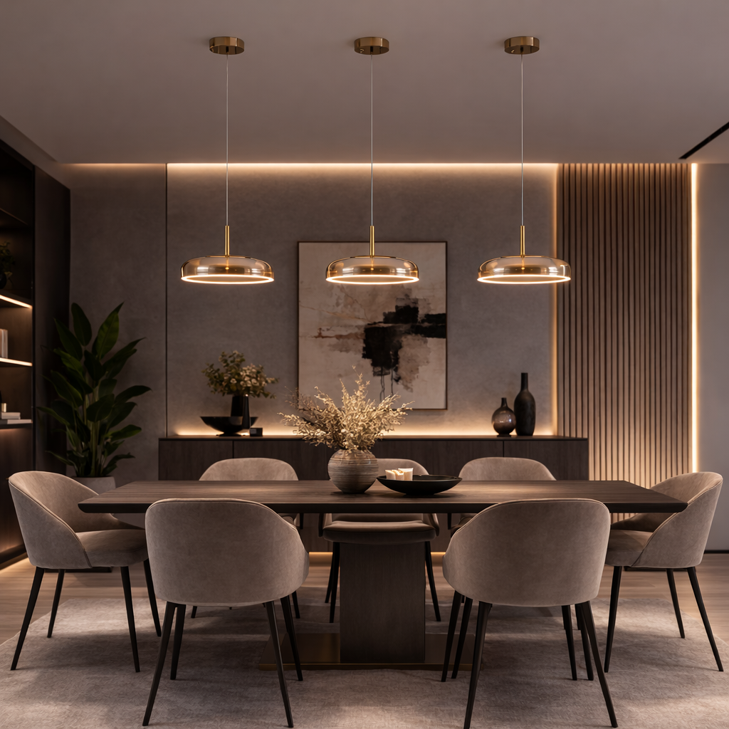 Lámpara Colgante Cristal Ahumado Comedor CYRUS | Dorada E27