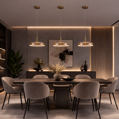 Lámpara Colgante Cristal Ahumado Comedor CYRUS | Dorada E27