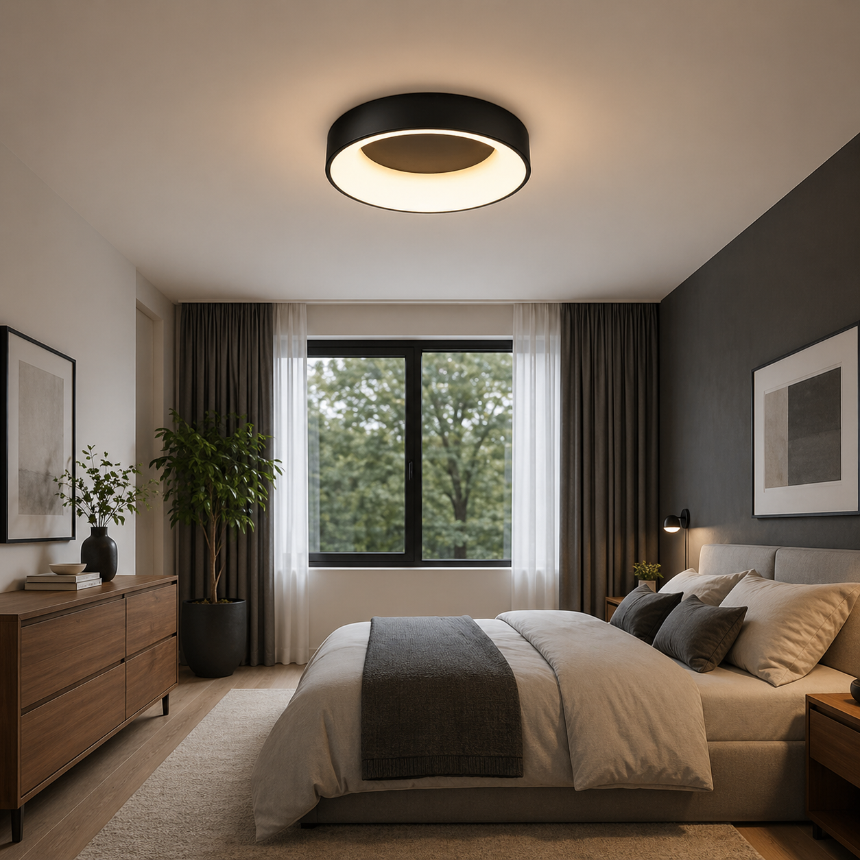 Plafón LED Circular Techo Salón PLICE | Negro Atenuable