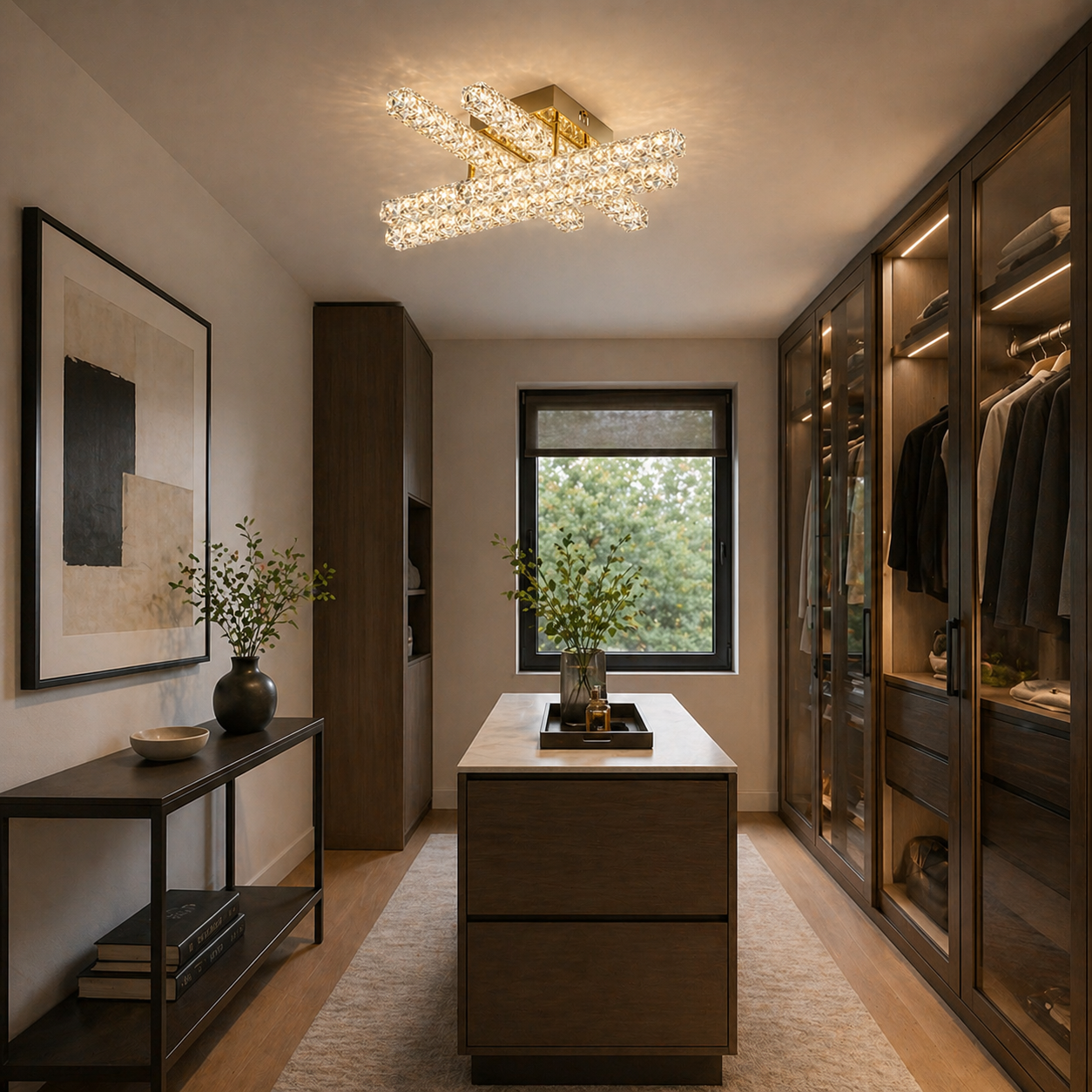 Lámpara Techo Cristal Rectangular Salón INFINITY | Dorado LED