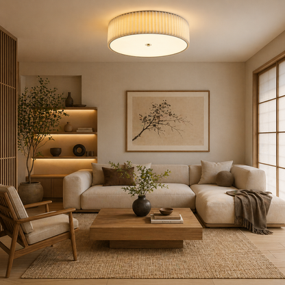 Plafón Tela Circular Techo Dormitorio LIGNO | Beige LED D50